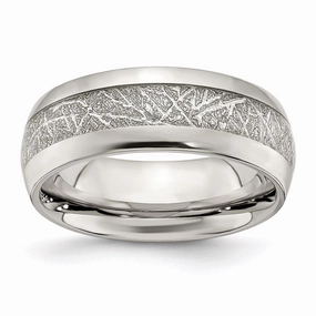 Stainless Steel Polished Glitter Paper Inlay Center 8mm Band | SR677