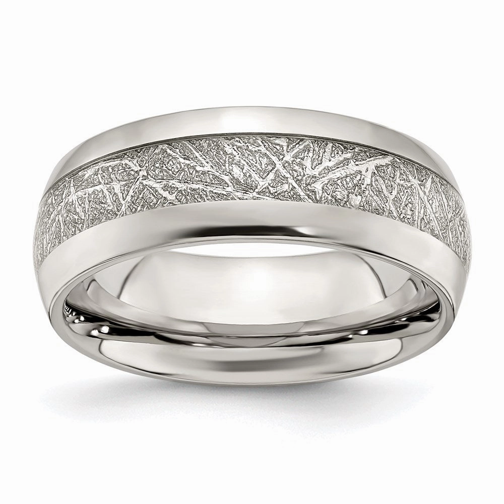 Stainless Steel Polished Glitter Paper Inlay Center 8mm Band | SR677