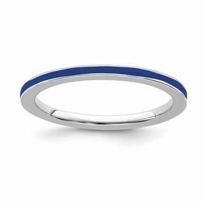Sterling Silver Stackable Expressions Blue Enameled 1.5mm Ring | QSK132