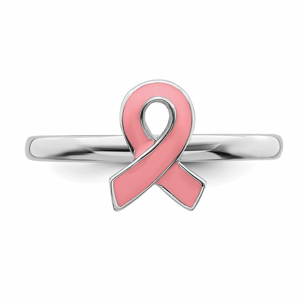 Sterling Silver Stackable Expressions Pink Enameled Awareness Ribbon Ring | QSK948