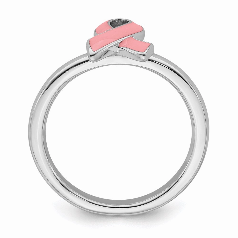 Sterling Silver Stackable Expressions Pink Enameled Awareness Ribbon Ring | QSK948