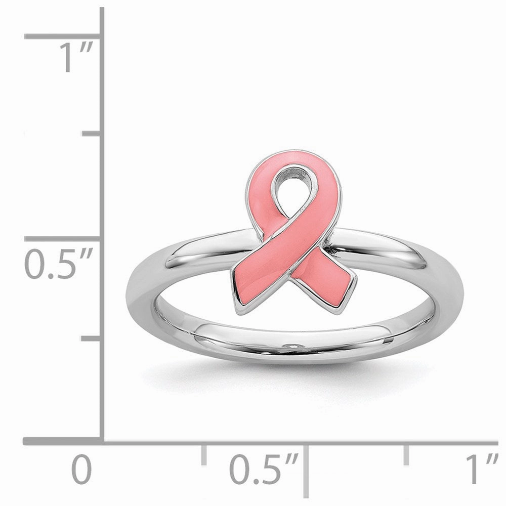 Sterling Silver Stackable Expressions Pink Enameled Awareness Ribbon Ring | QSK948