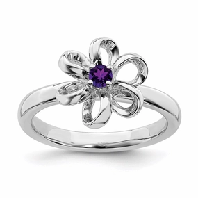 Sterling Silver Stackable Expressions Polished Amethyst Flower Ring | QSK113