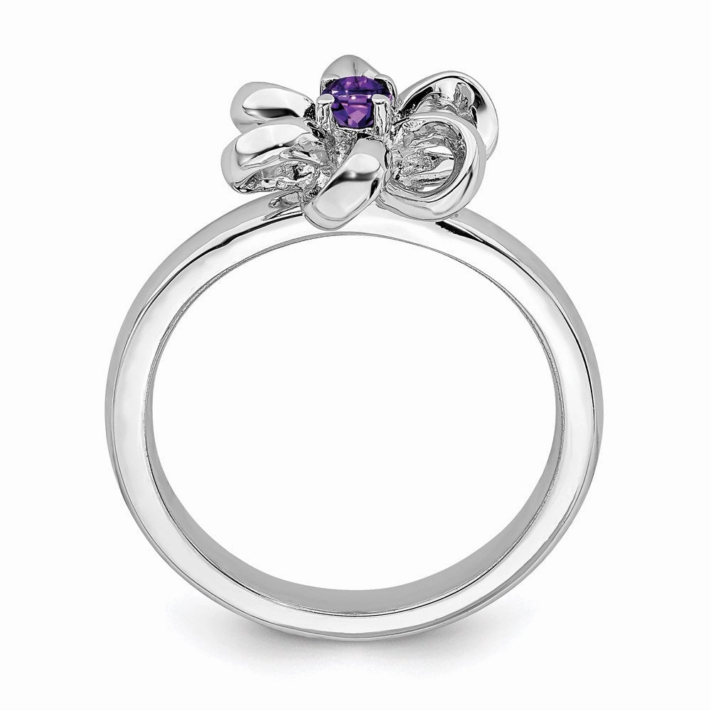 Sterling Silver Stackable Expressions Polished Amethyst Flower Ring | QSK113