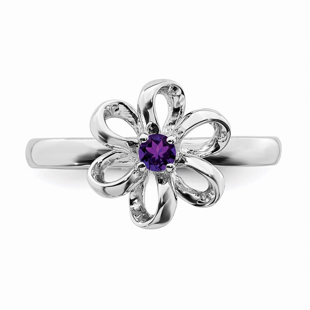 Sterling Silver Stackable Expressions Polished Amethyst Flower Ring | QSK113