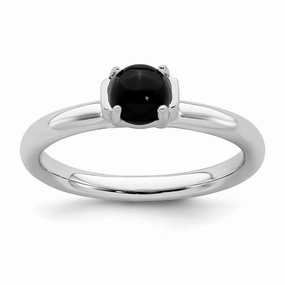 Sterling Silver Stackable Expressions Polished Black Agate Ring | QSK622
