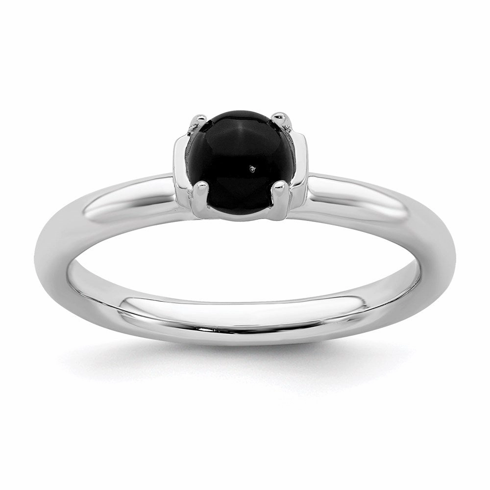 Sterling Silver Stackable Expressions Polished Black Agate Ring | QSK622