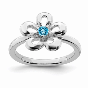 Sterling Silver Stackable Expressions Polished Blue Topaz Flower Ring | QSK116