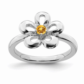 Sterling Silver Stackable Expressions Polished Citrine Flower Ring | QSK117