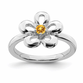 Sterling Silver Stackable Expressions Polished Citrine Flower Ring | QSK117