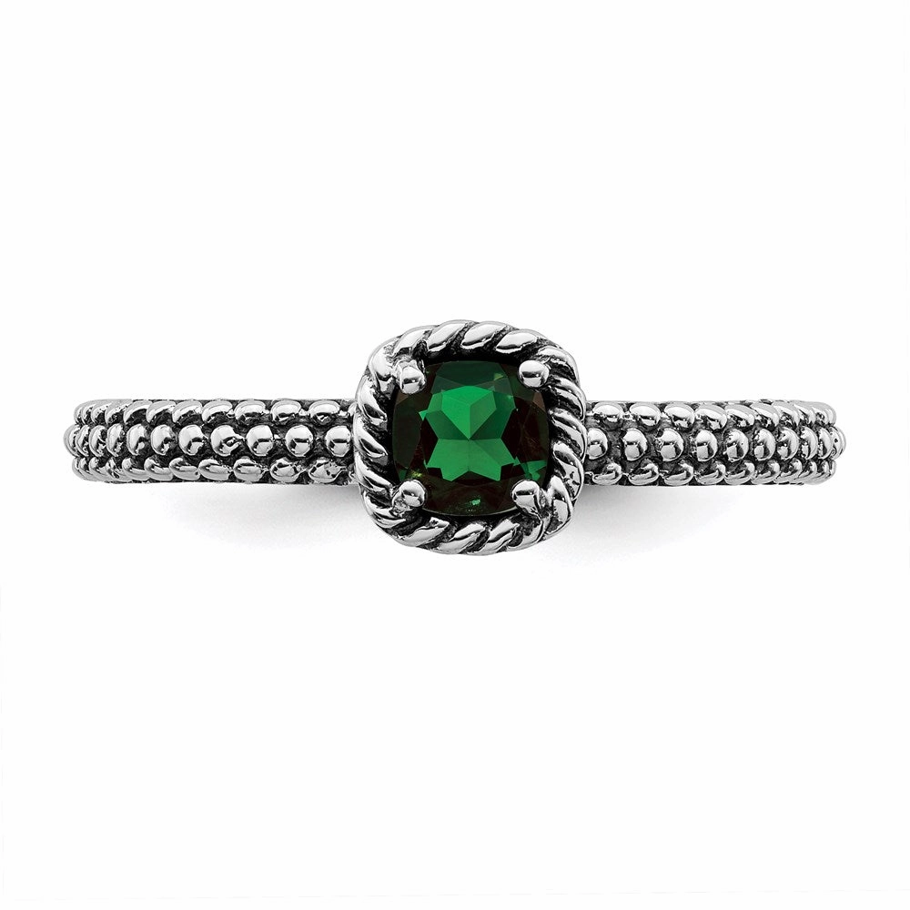 Sterling Silver Stackable Expressions Polished Cr.Emerald Ring | QSK626