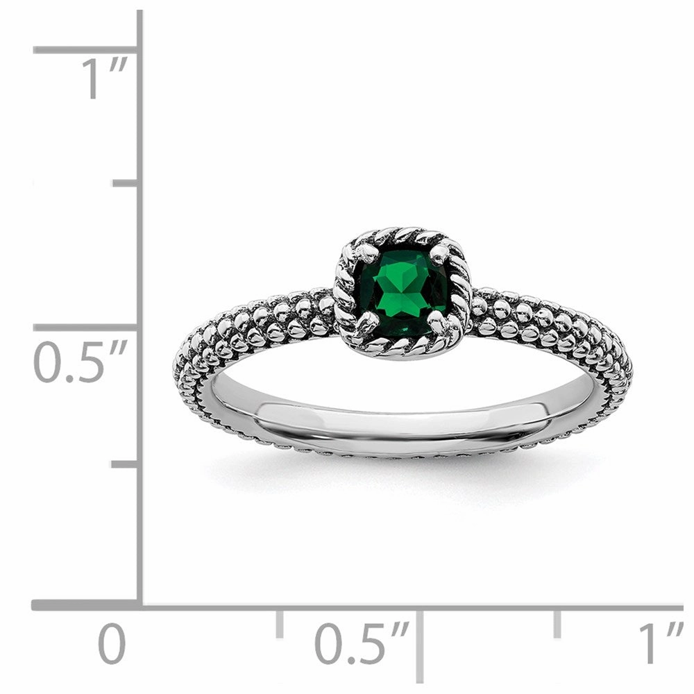 Sterling Silver Stackable Expressions Polished Cr.Emerald Ring | QSK626