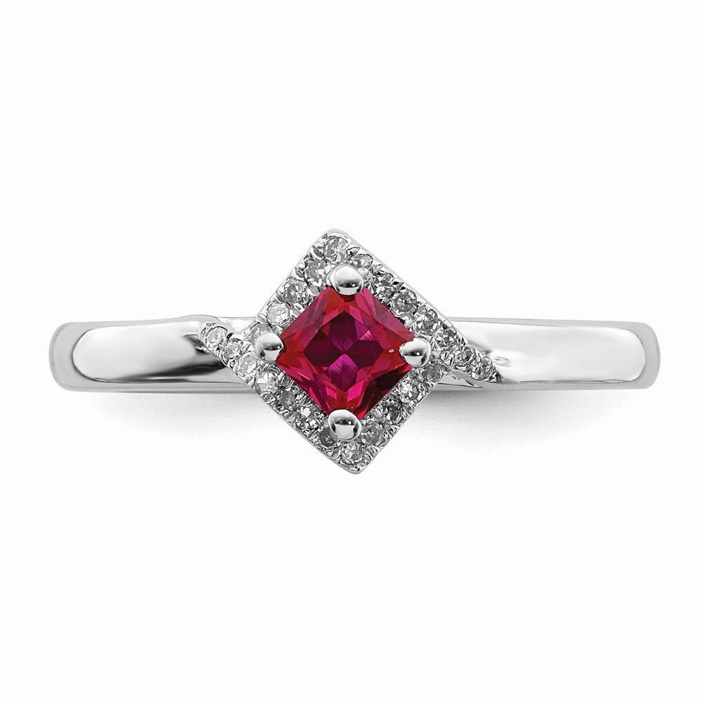 Sterling Silver Stackable Expressions Polished Cr. Ruby & Dia Ring | QSK657