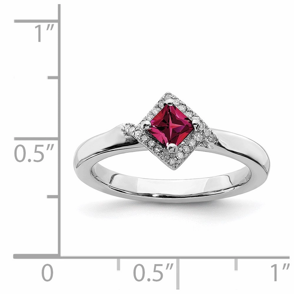 Sterling Silver Stackable Expressions Polished Cr. Ruby & Dia Ring | QSK657