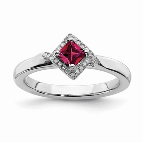 Sterling Silver Stackable Expressions Polished Cr. Ruby & Dia Ring | QSK657