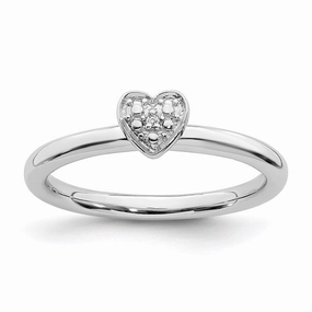 Sterling Silver Stackable Expressions Polished Diamond Heart Ring | QSK1867