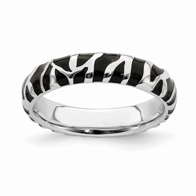 Sterling Silver Stackable Expressions Polished Enameled Animal Print Ring | QSK582