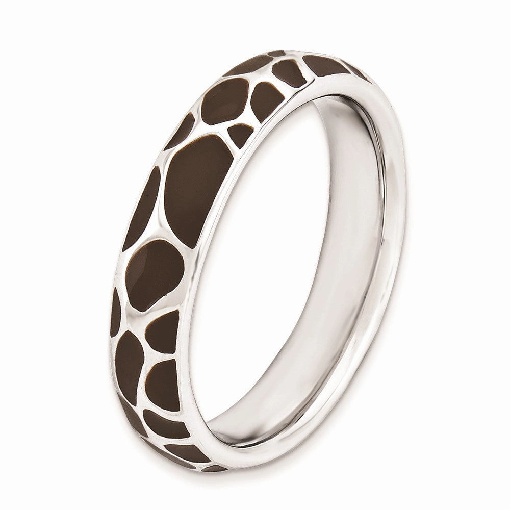 Sterling Silver Stackable Expressions Polished Enameled Animal Print Ring | QSK583