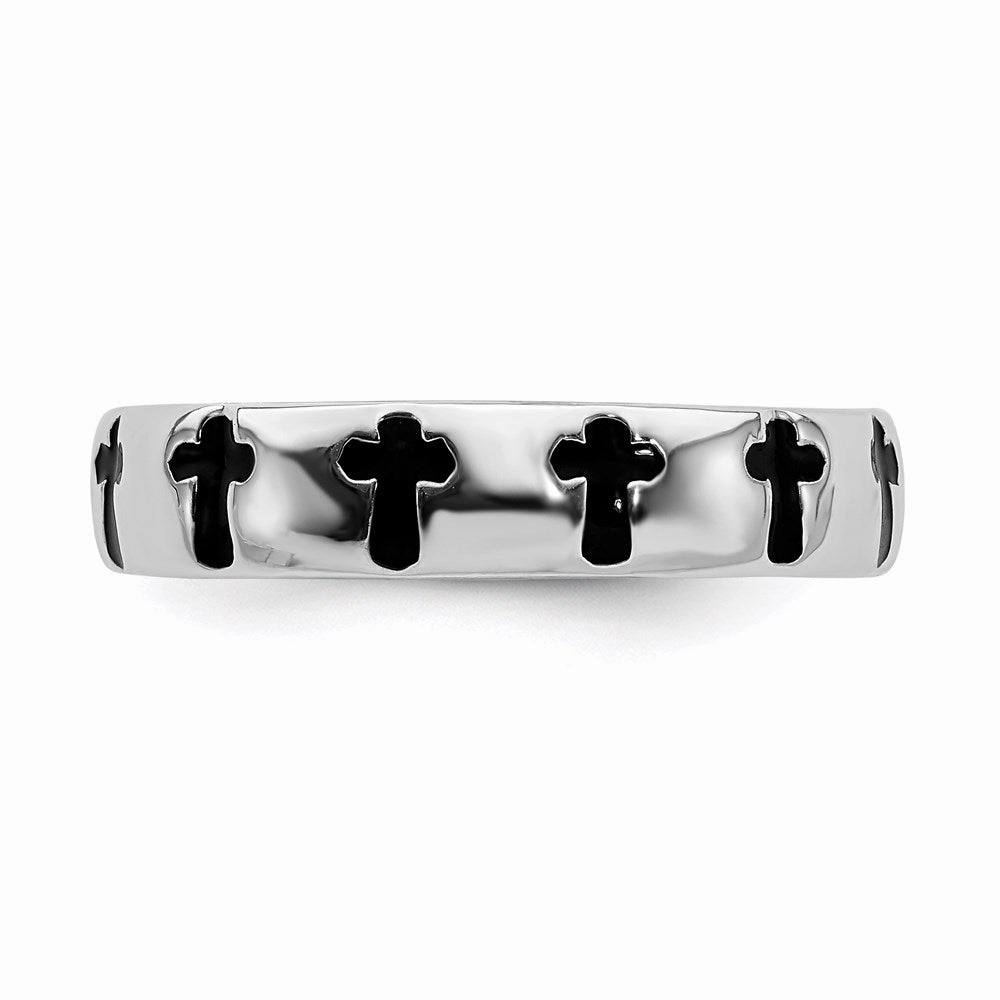 Sterling Silver Stackable Expressions Polished Enameled Cross Ring | QSK108