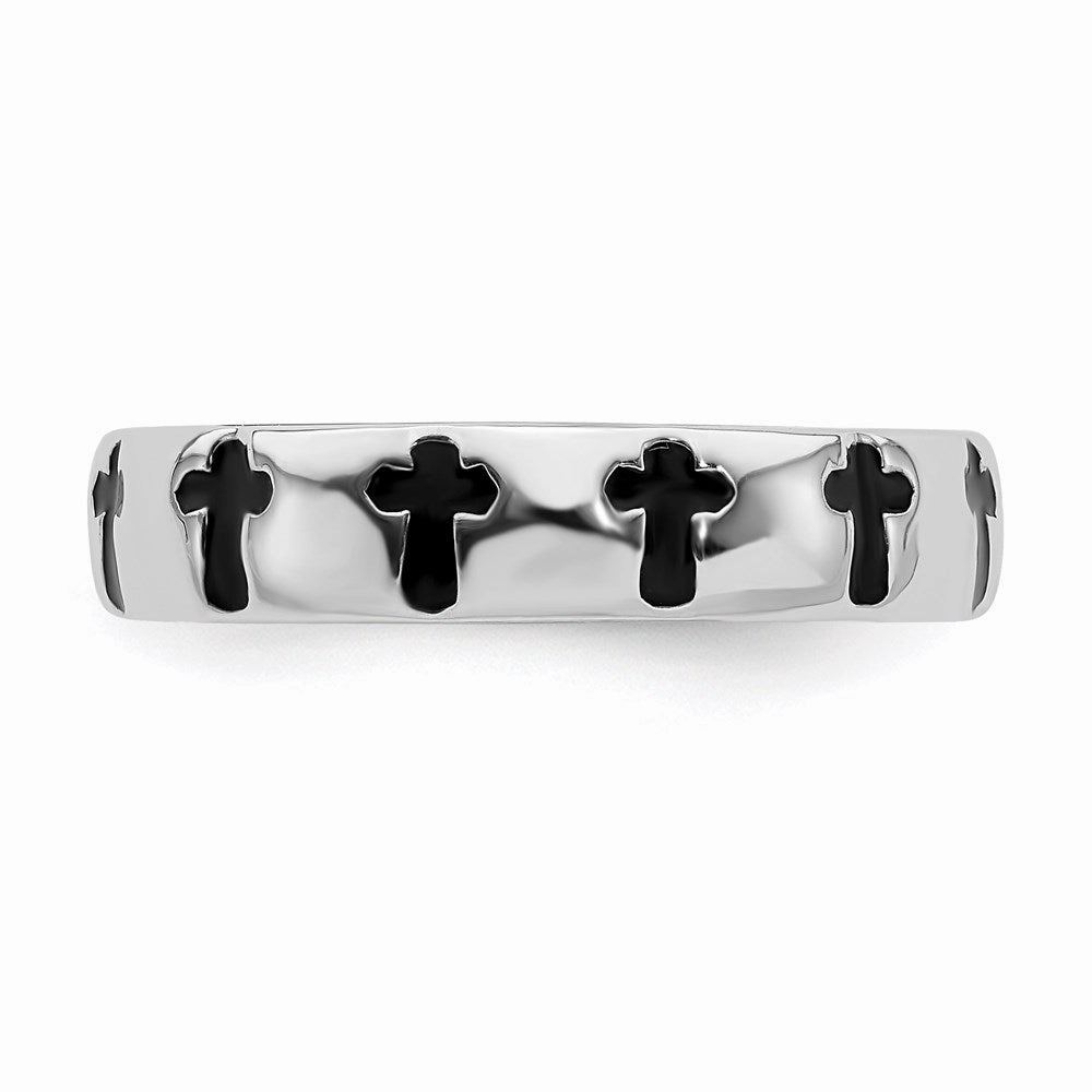 Sterling Silver Stackable Expressions Polished Enameled Cross Ring | QSK108