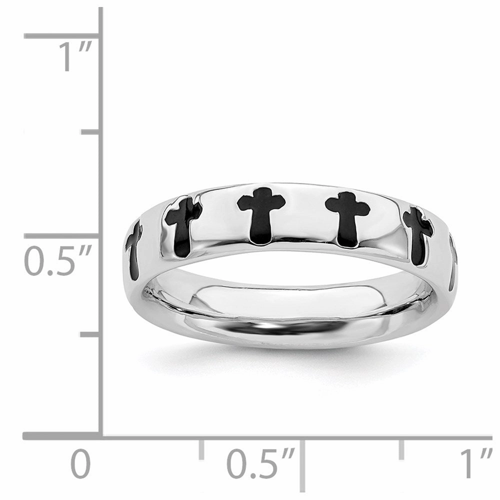 Sterling Silver Stackable Expressions Polished Enameled Cross Ring | QSK108