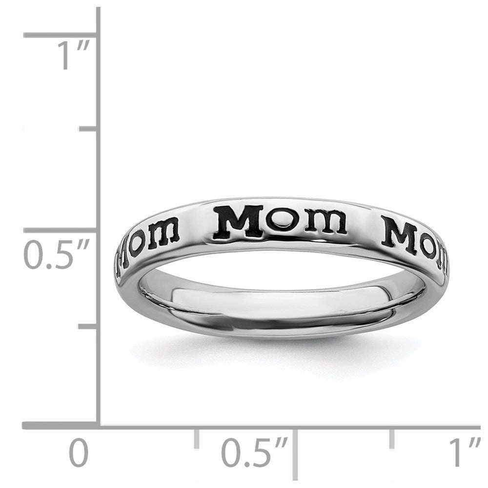 Sterling Silver Stackable Expressions Polished Enameled Mom Ring | QSK993