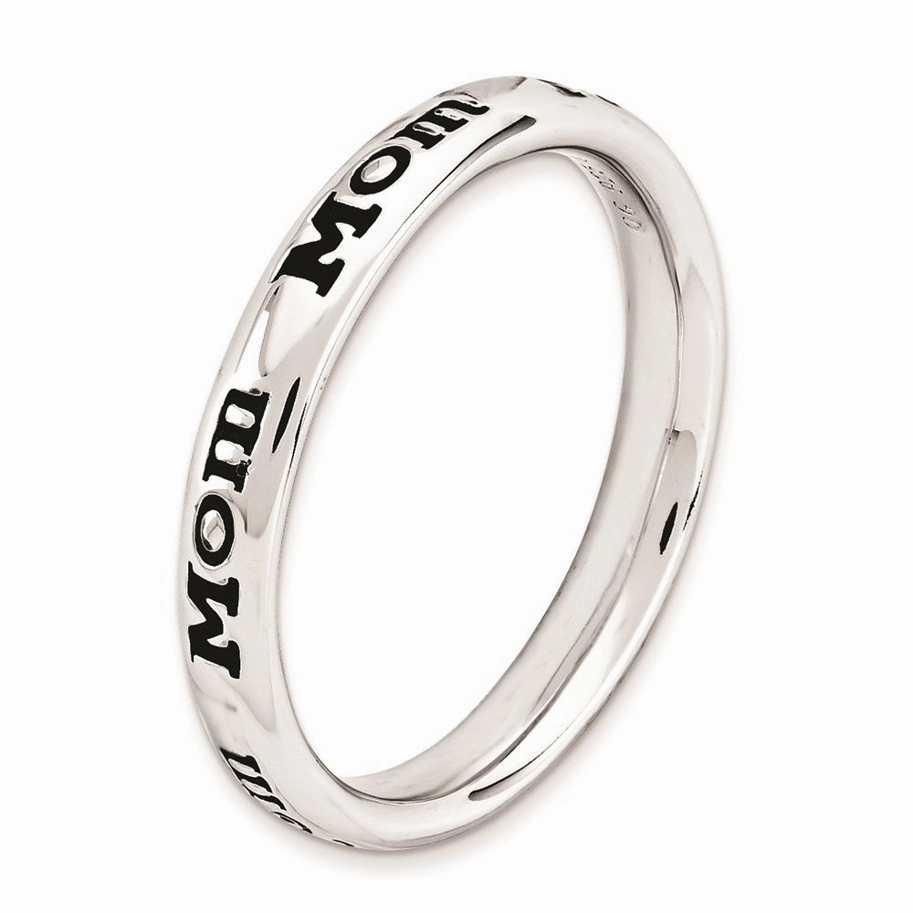 Sterling Silver Stackable Expressions Polished Enameled Mom Ring | QSK993
