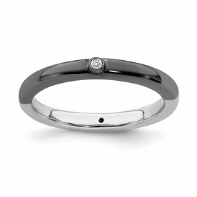 Sterling Silver Stackable Expressions Polished Half White/Black Dia Ring | QSK629
