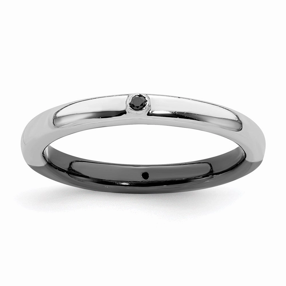 Sterling Silver Stackable Expressions Polished Half White/Black Dia Ring | QSK629