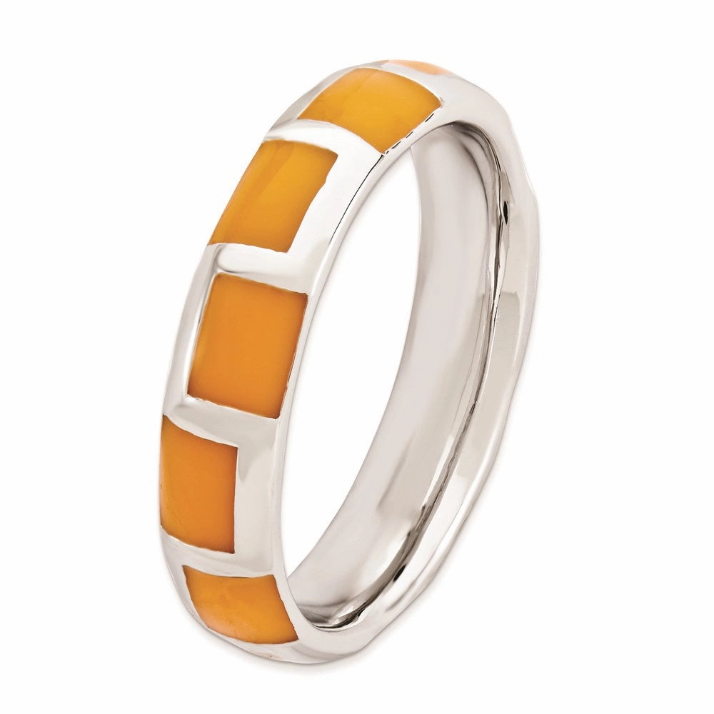 Sterling Silver Stackable Expressions Polished Orange Enameled Ring | QSK595