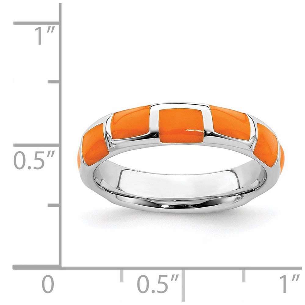 Sterling Silver Stackable Expressions Polished Orange Enameled Ring | QSK595