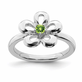 Sterling Silver Stackable Expressions Polished Peridot Flower Ring | QSK119