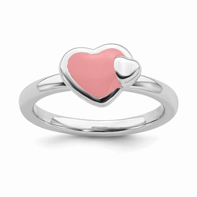 Sterling Silver Stackable Expressions Polished Pink Enameled Heart Ring | QSK110