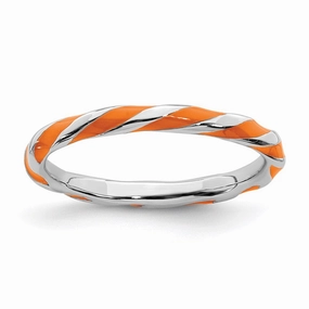 Sterling Silver Stackable Expressions Twisted Orange Enameled Ring | QSK552