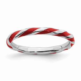 Sterling Silver Stackable Expressions Twisted Red Enameled Ring | QSK547