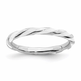 Sterling Silver Stackable Expressions Twisted White Enameled Ring | QSK553