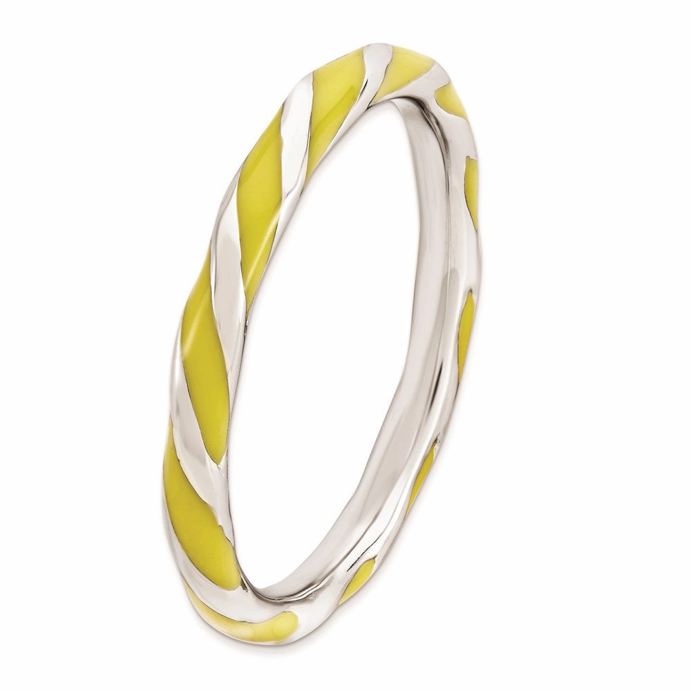 Sterling Silver Stackable Expressions Twisted Yellow Enameled Ring | QSK548