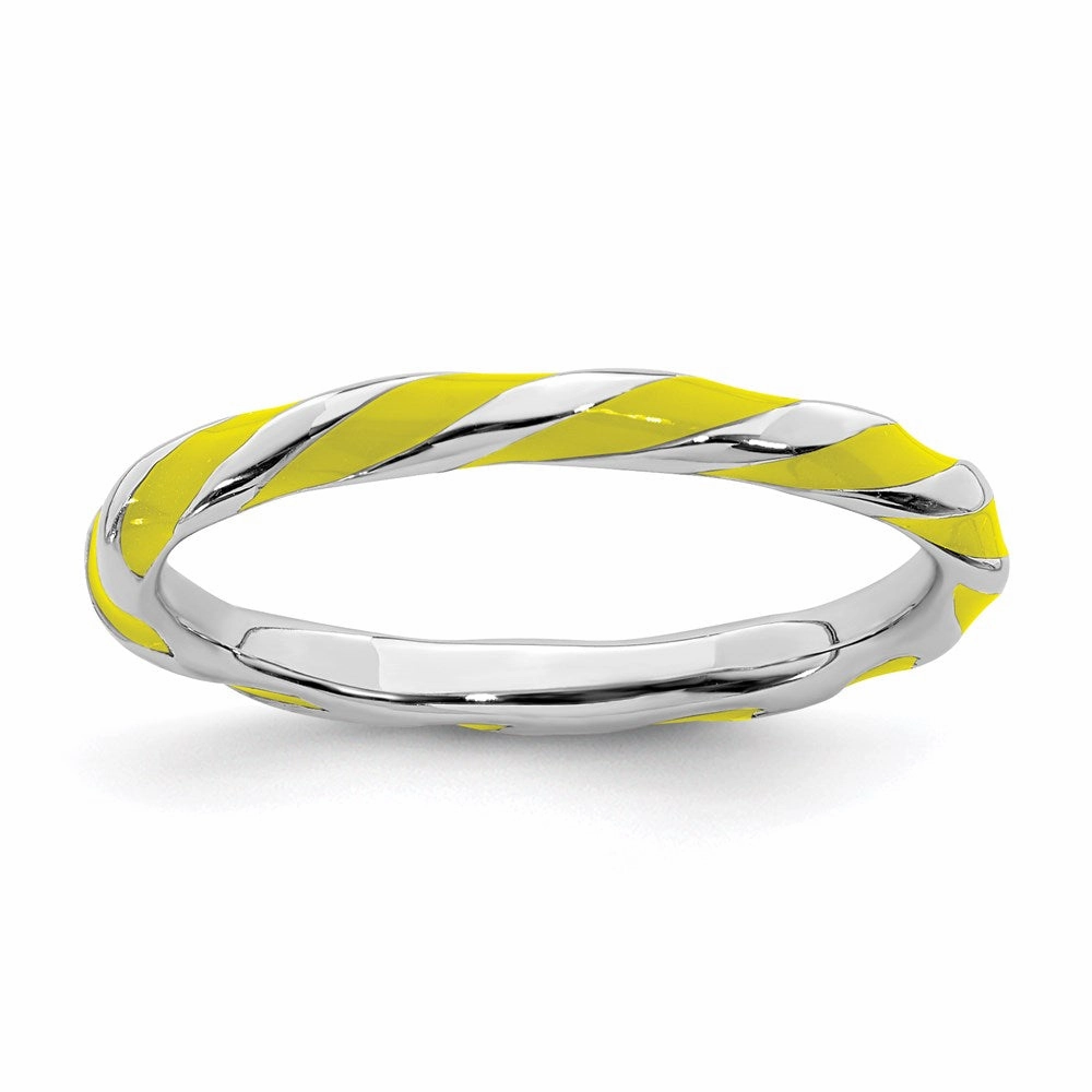 Sterling Silver Stackable Expressions Twisted Yellow Enameled Ring | QSK548