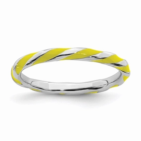 Sterling Silver Stackable Expressions Twisted Yellow Enameled Ring | QSK548