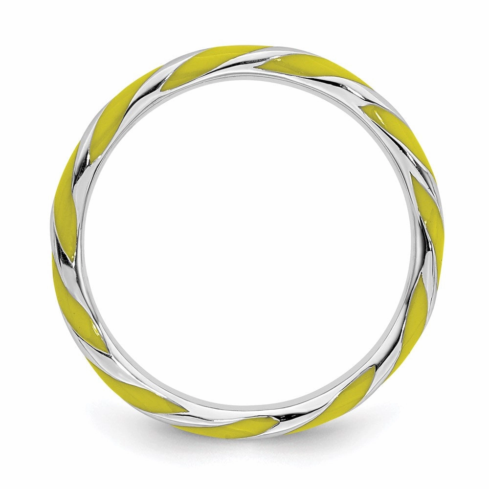 Sterling Silver Stackable Expressions Twisted Yellow Enameled Ring | QSK548