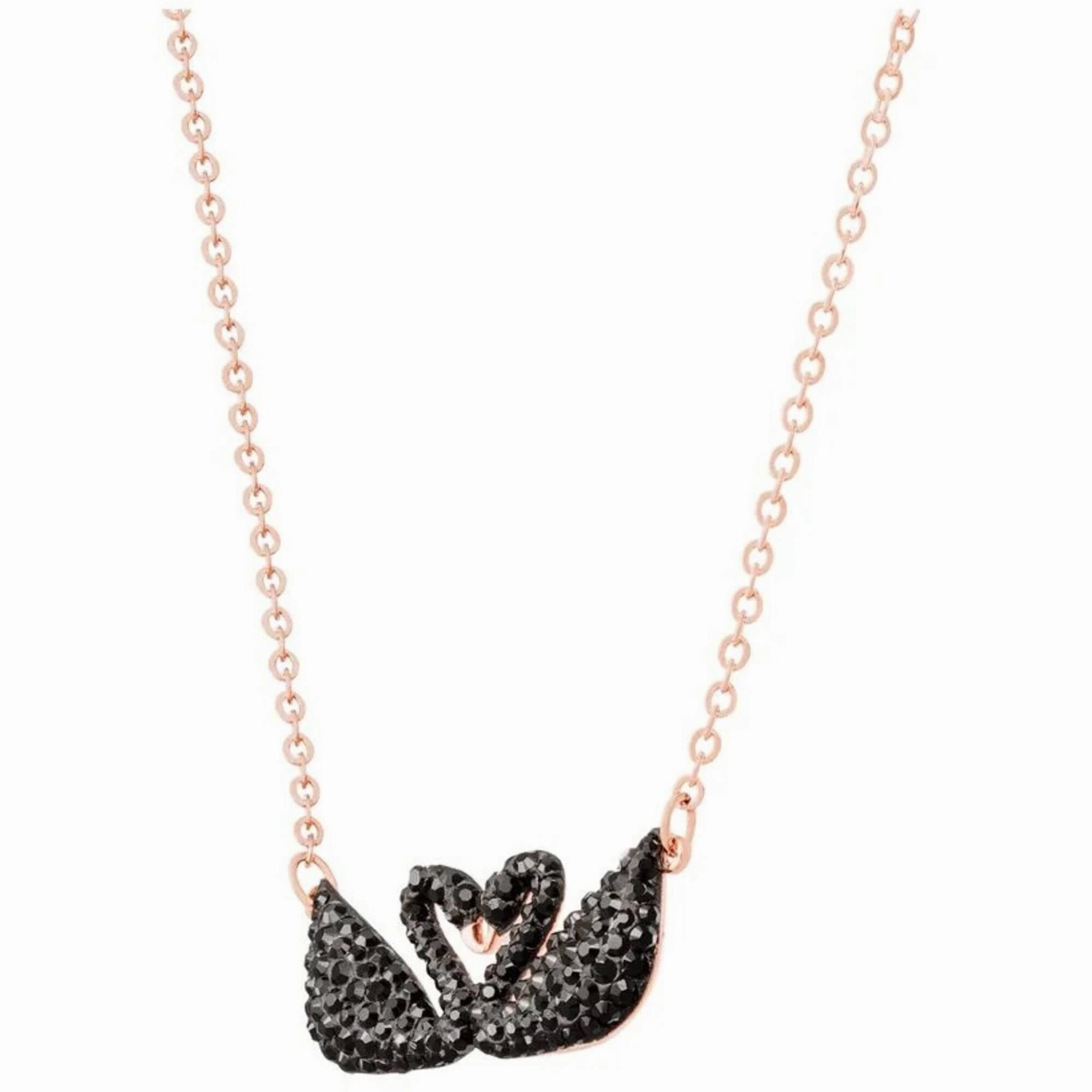 Swarovski Women's Necklace - Iconic Swan Double Black Crystal Rose Gold | 5296468