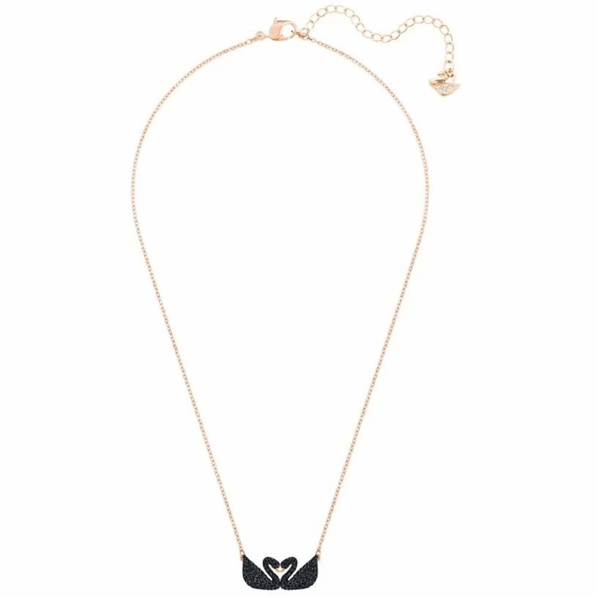 Swarovski Women's Necklace - Iconic Swan Double Black Crystal Rose Gold | 5296468