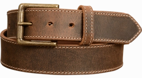The Crazy Horse: Men's Oil Tanned Stitched Leather Belt 1.50" (Wheat Colored Thread)