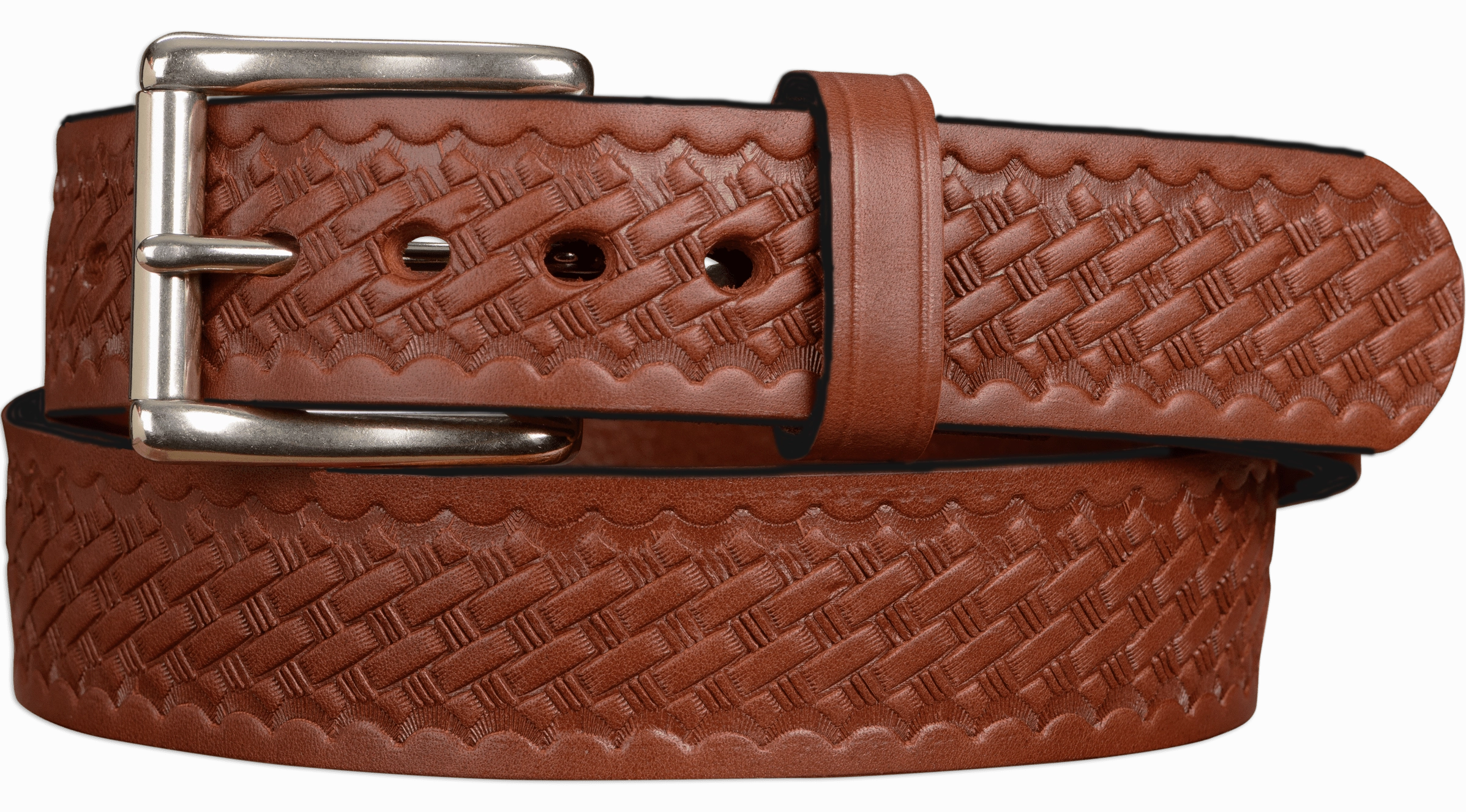 The Eastwood: Men's Medium Brown Basket Weave Leather Belt Max Thick 1.50"