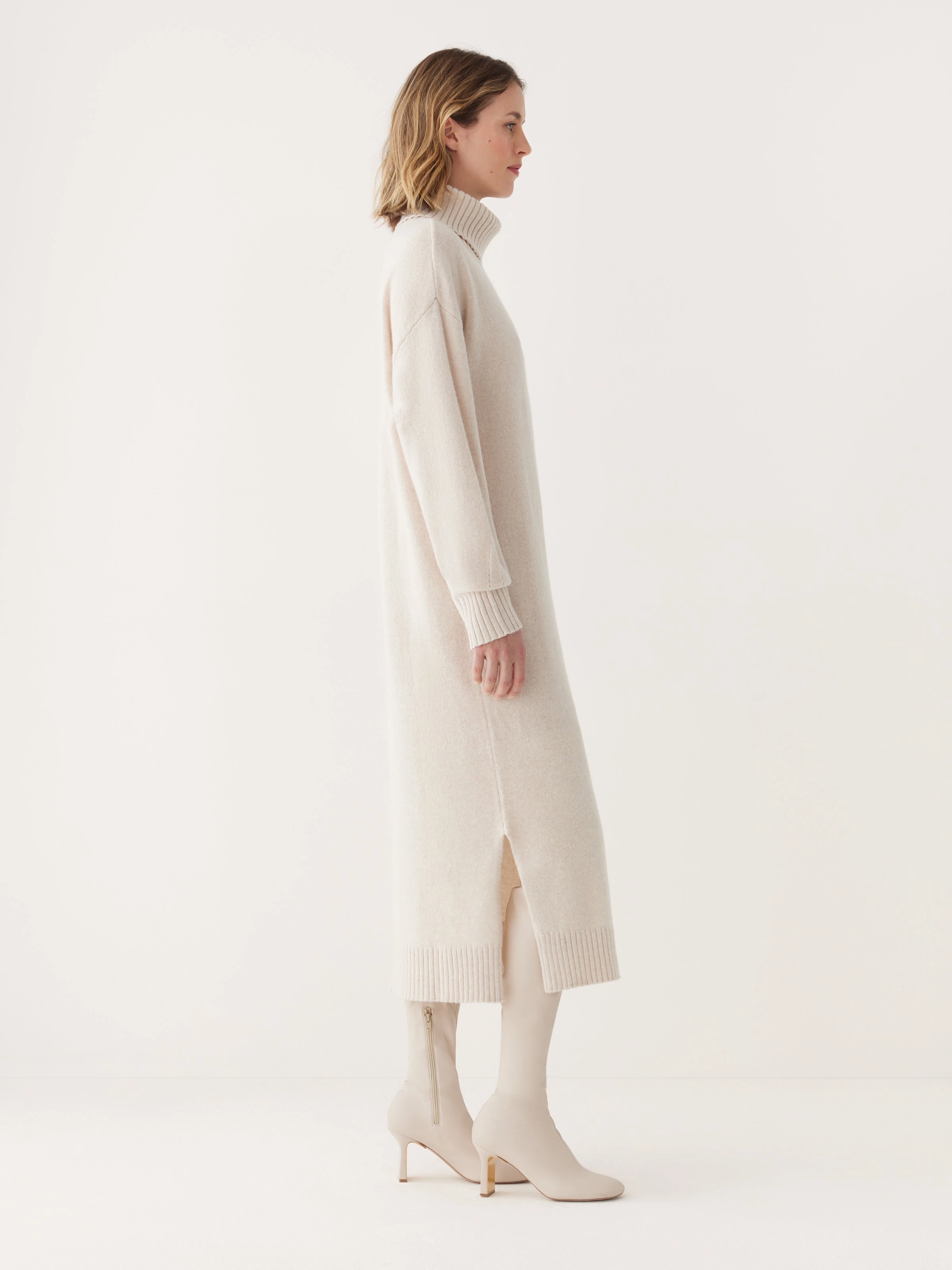 The Turtleneck Sweater Dress in Cream