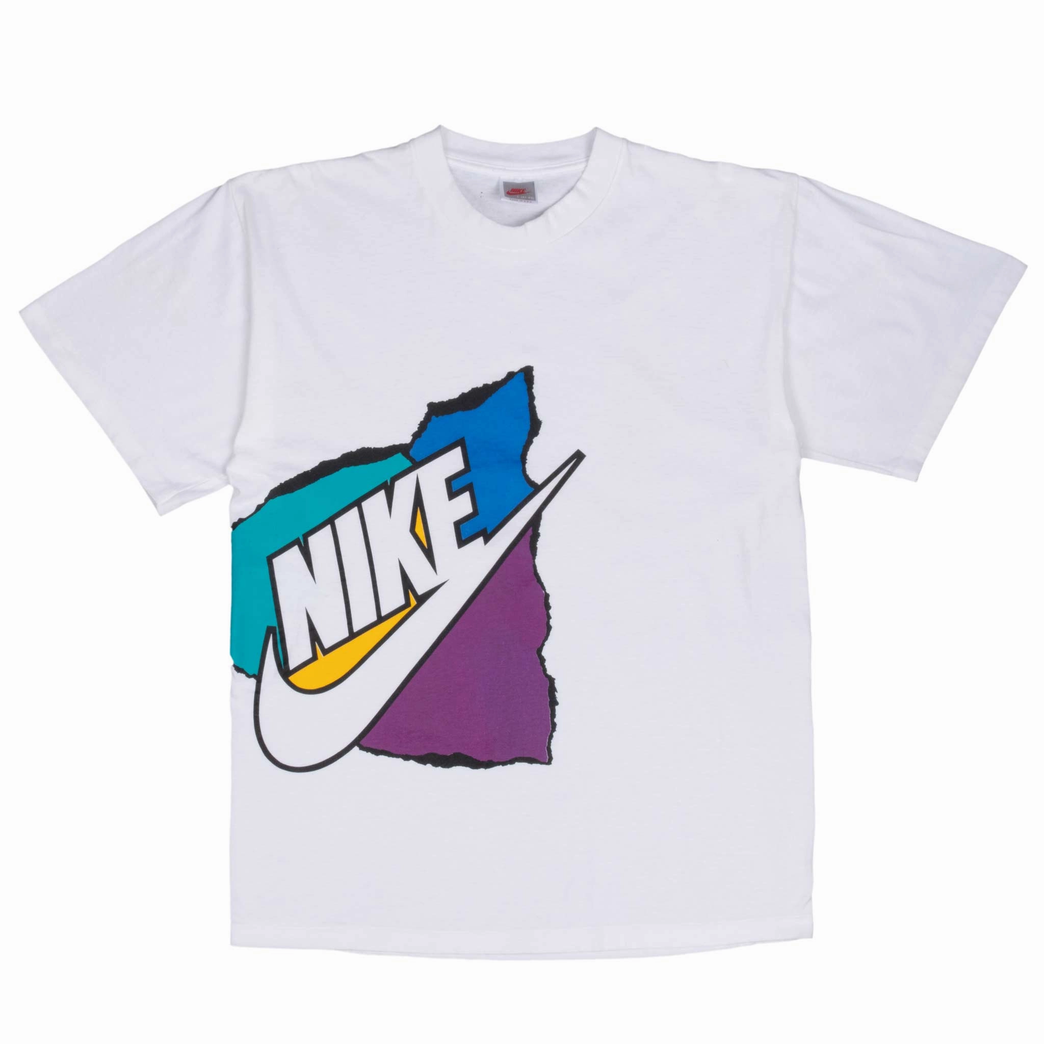 VINTAGE NIKE ALL OVER PRINT EARLY 1990S WHITE TEE SHIRT LARGE MADE IN USA