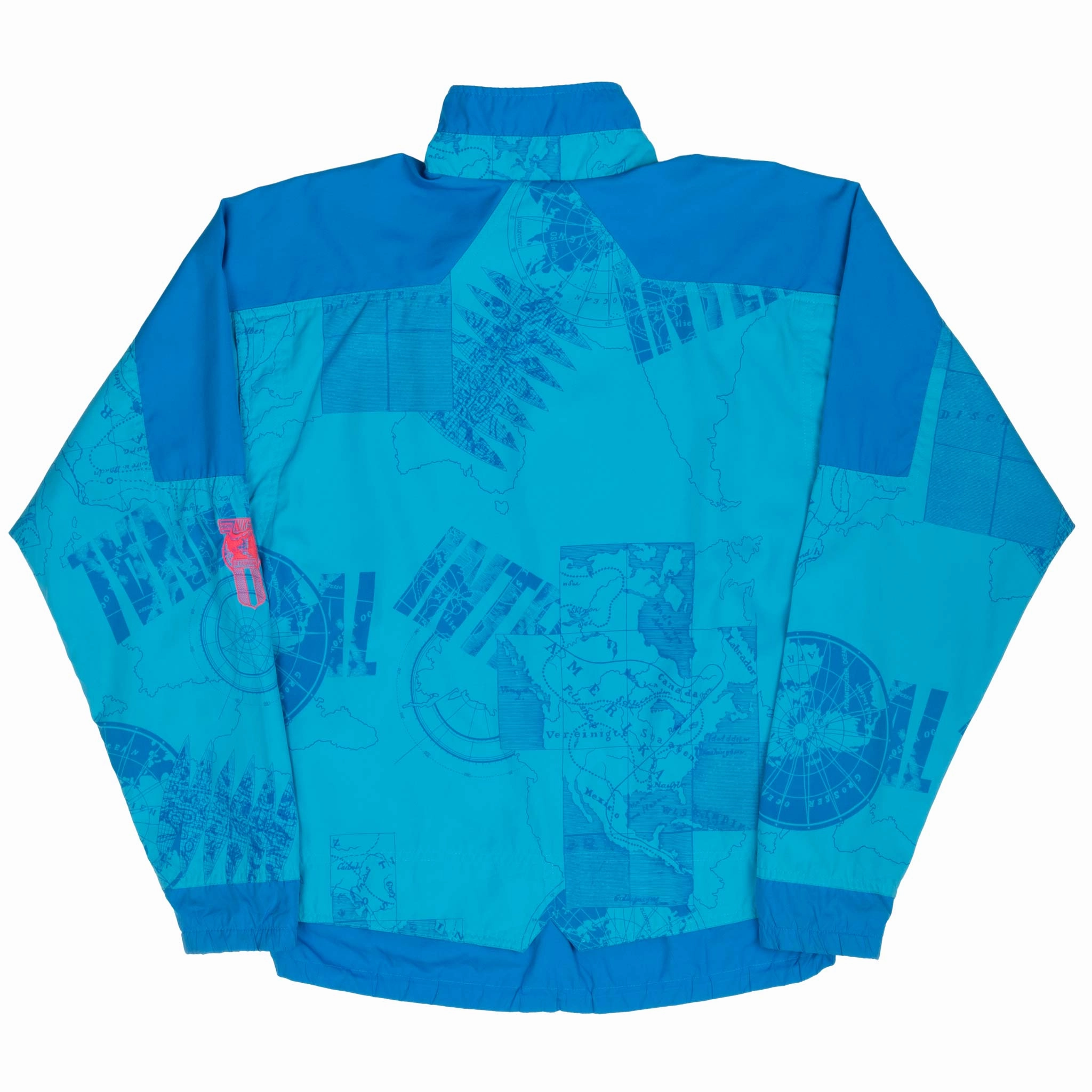 VINTAGE NIKE INTERNATIONAL ALL OVER PRINT BLUE WINDBREAKER JACKET 1990S MEDIUM